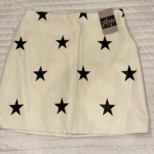 black and cream start pleather skirt